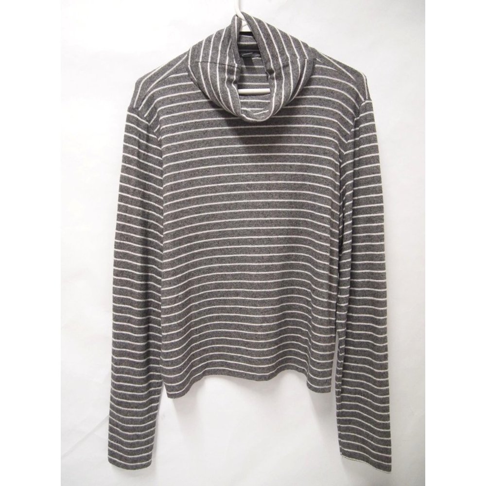 Aerie Womens Knit Top XL Grey White Striped Turtleneck T-Shirt Tee Soft Cozy